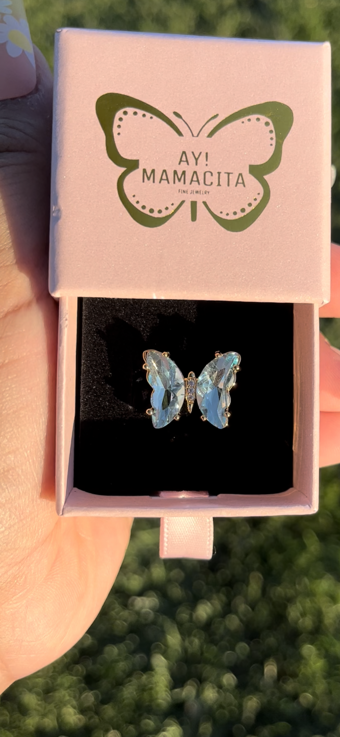 Sky Blue Translucent Butterfly Ring
